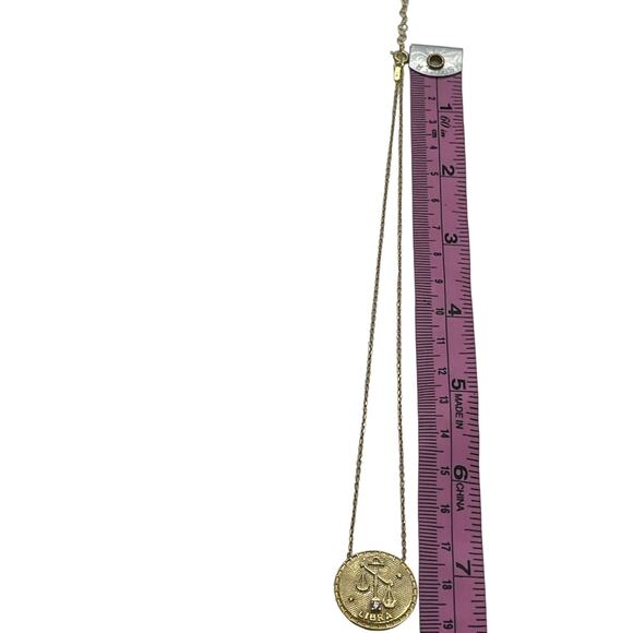 Libra Necklace Marked 925 Vintage Retro Gold Tone Horoscope Astrology Scales - Picture 7 of 15
